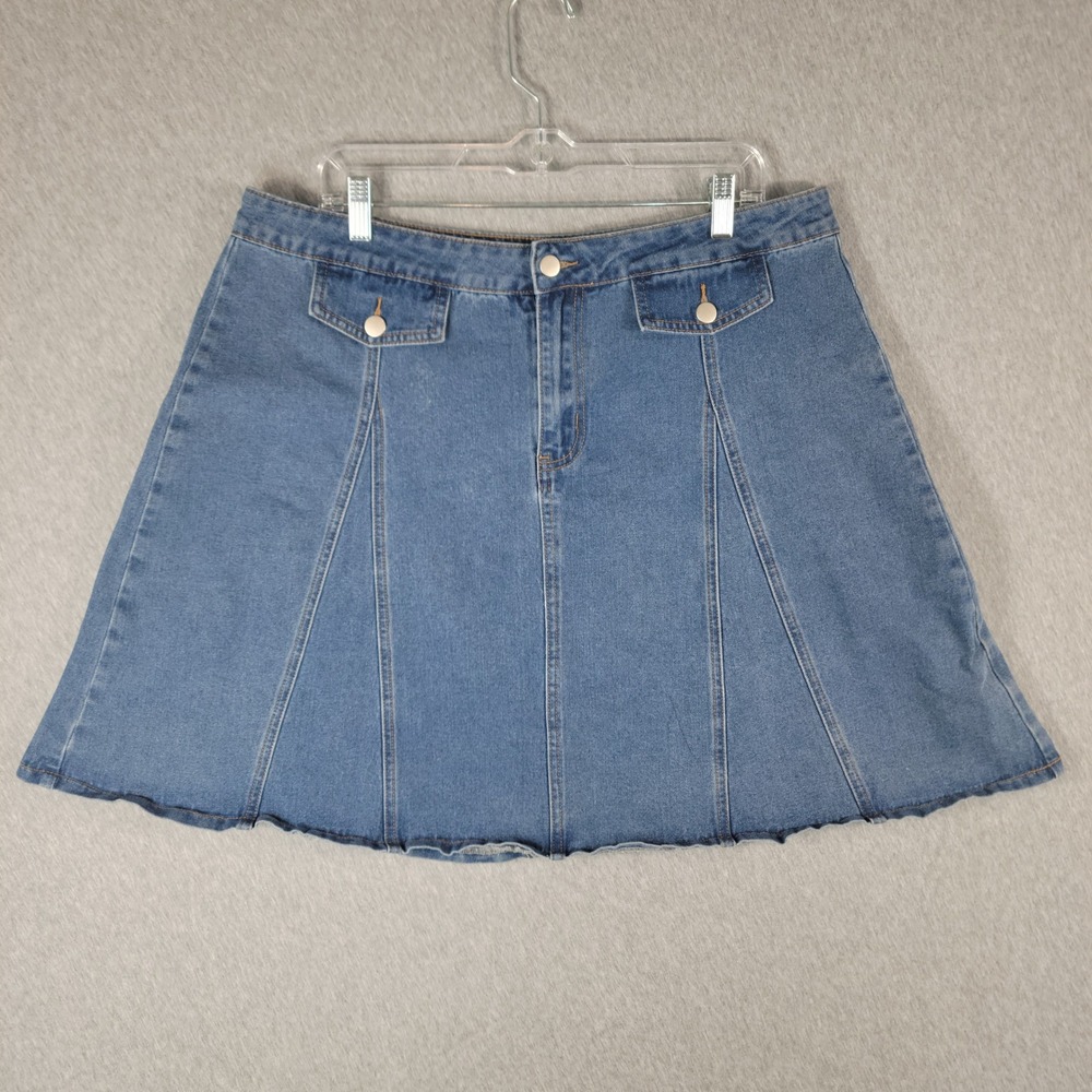 Agnes Orinda Denim Skirt Womens 2X Blue Paneled A-Line Mini Knee-Length Skirt
